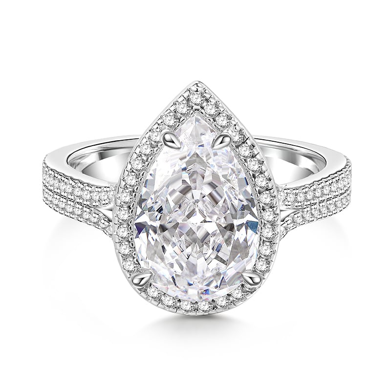 Jeulia Halo Pear Cut Sterling Silver Ring