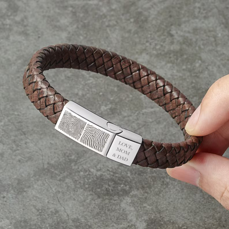 Personlig läderarmband för män personlig present med fingeravtrycksfoto