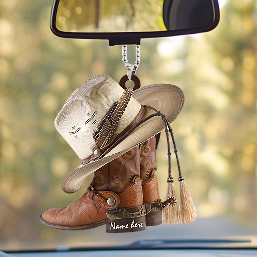 Personalizowana akrylowa ozdoba samochodowa Buty i kapelusz Kowbojski Płaski dla Niego