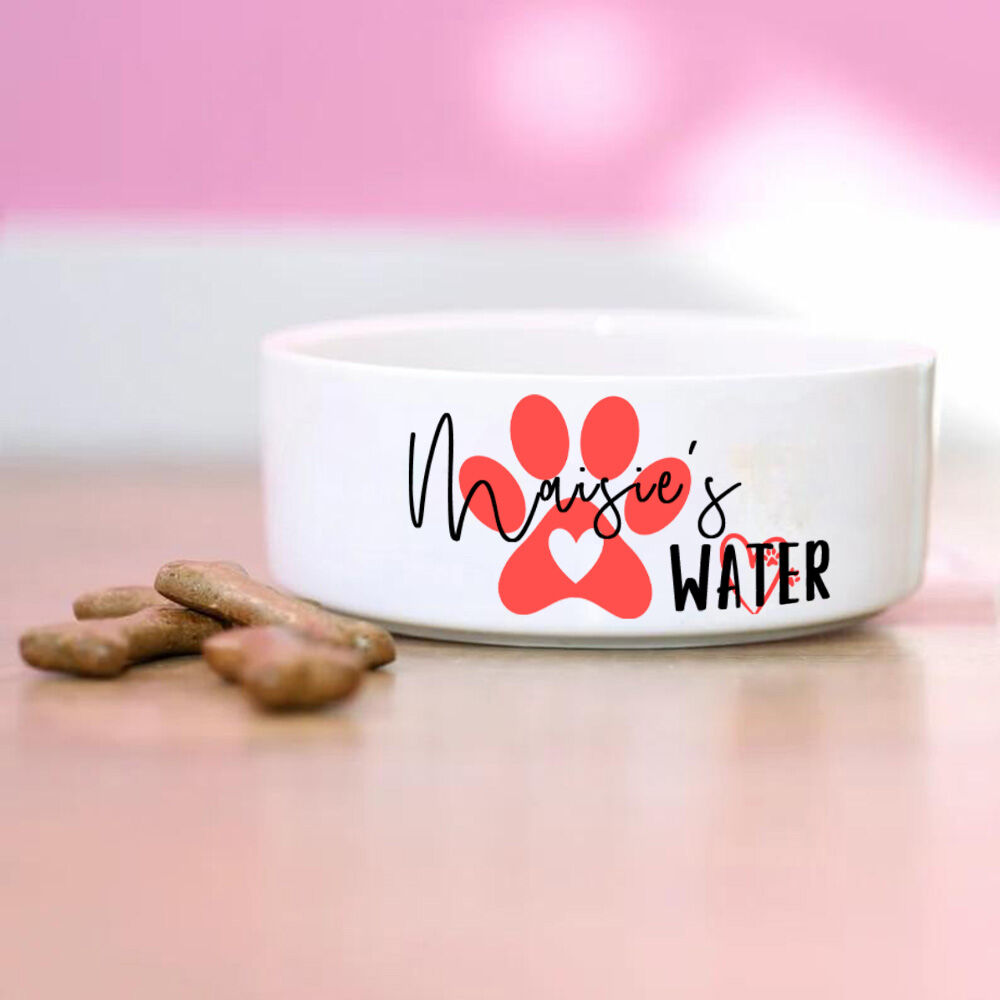 Personalized Pet Bowl Custom Text With Paw Warm Gift For Cute Pets