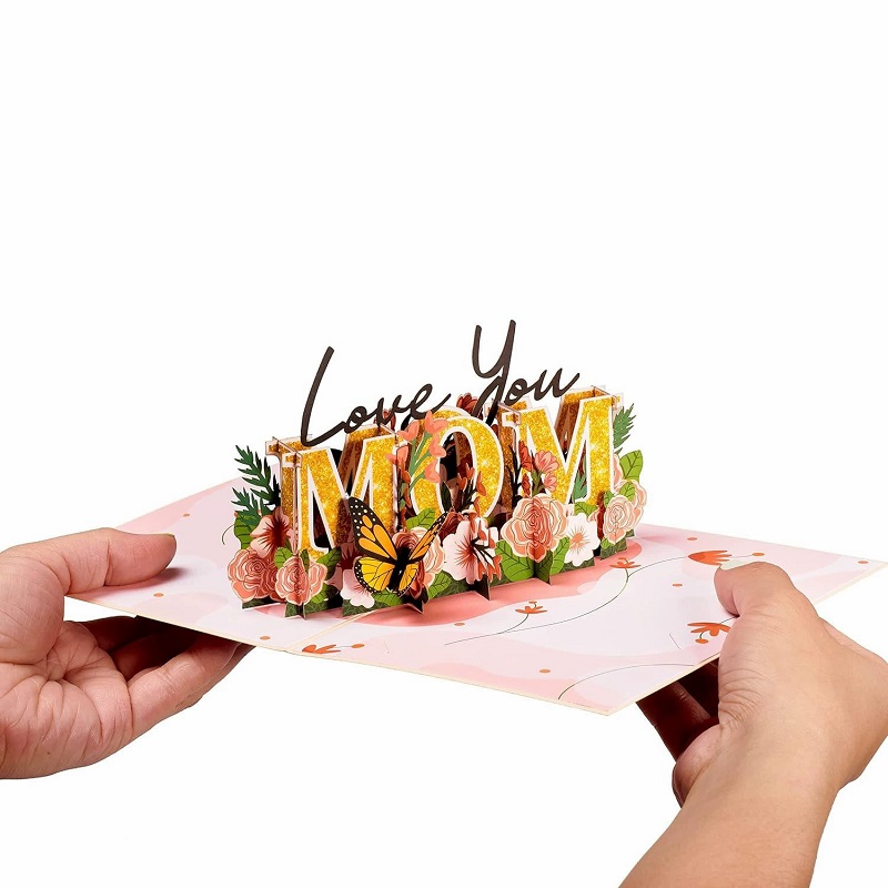 3D Pop Up Card Butterfly Gold Glitter Mom Design Perfect Mother's Day Gift
