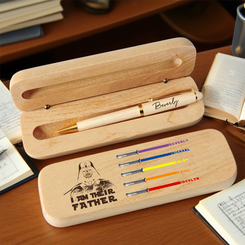 Personalized Pen Wooden Box Star Wars Theme Custom Lightsaber and Name Design Cool Gift for Dad