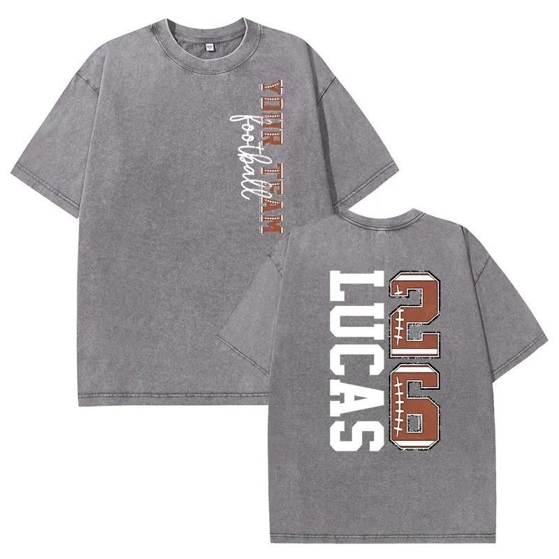 Personalized Washed T-shirt Football Text Design Custom Team Name and Number Gift for Sports Lover