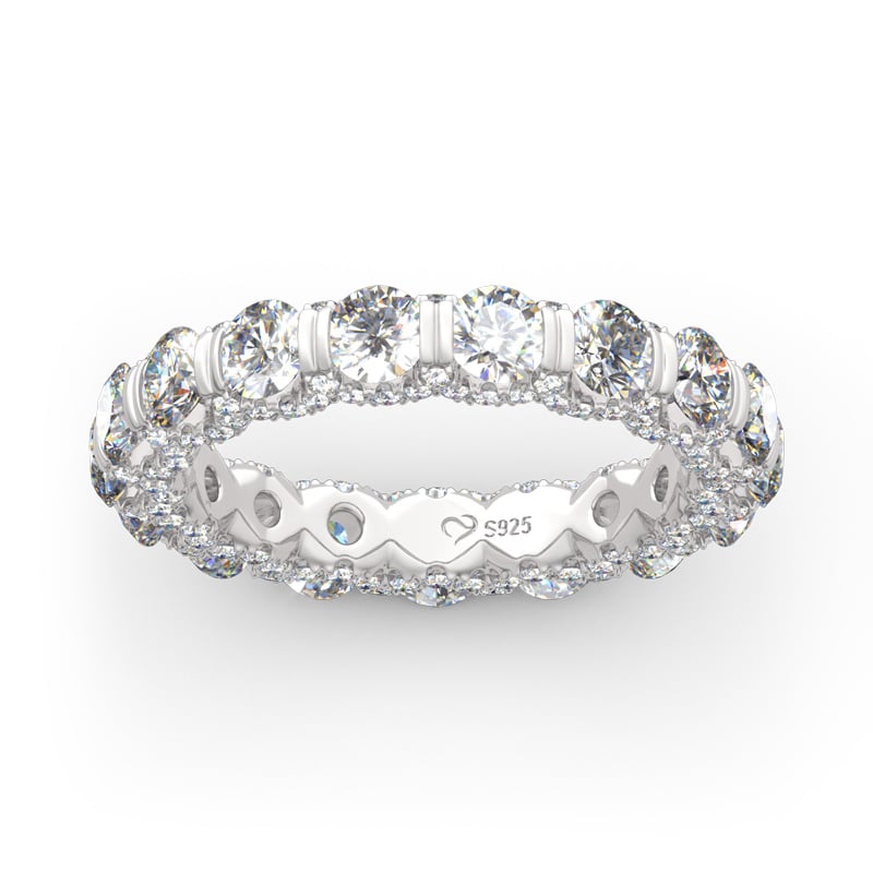 Jeulia Round Cut Eternity Three Sided Pave Sterling Silver Women's Band