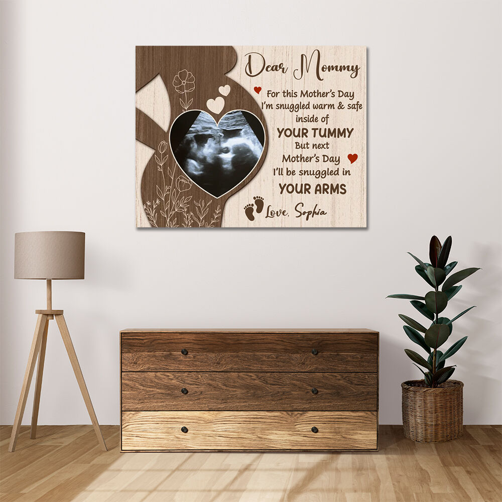 Personalized Picture Canvas Wall Art with Footprint Pattern Precious Gift for Dear Mommy