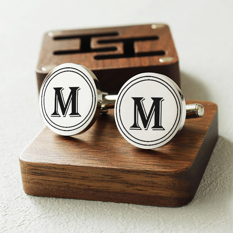 Personalized Custom Cufflink Capital Letter Circular Button Design Stylish Gift for Him