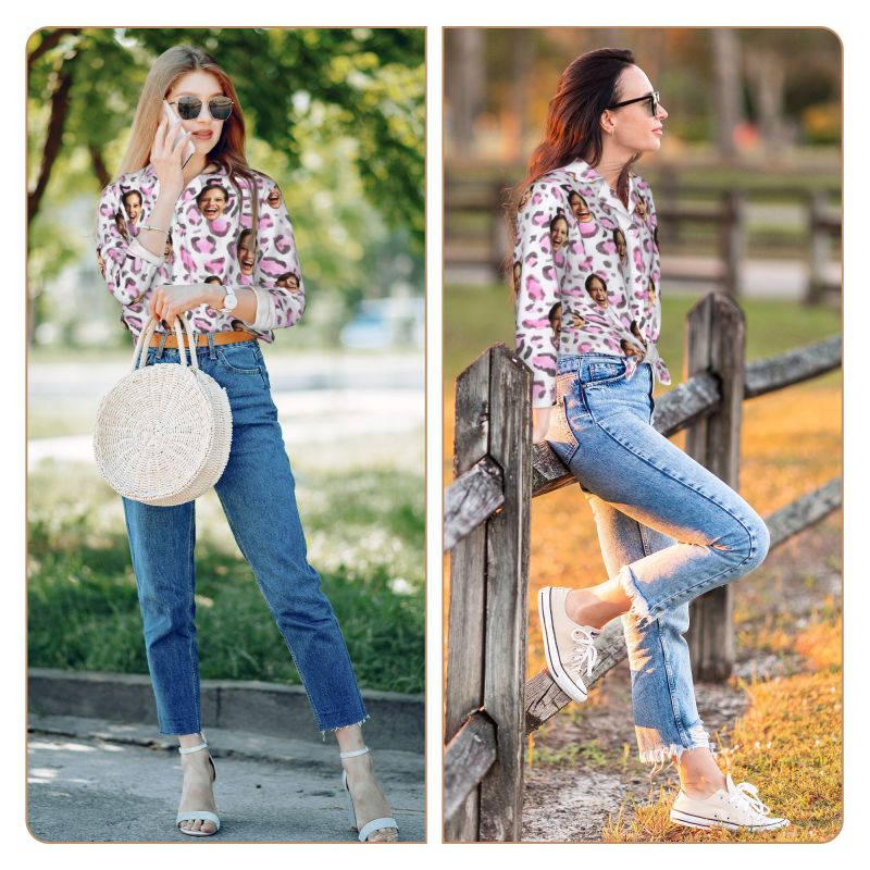 Personalisierte Schlafanzüge Foto rosa lila Leopard Print Design Exquisite Geschenk für Sie