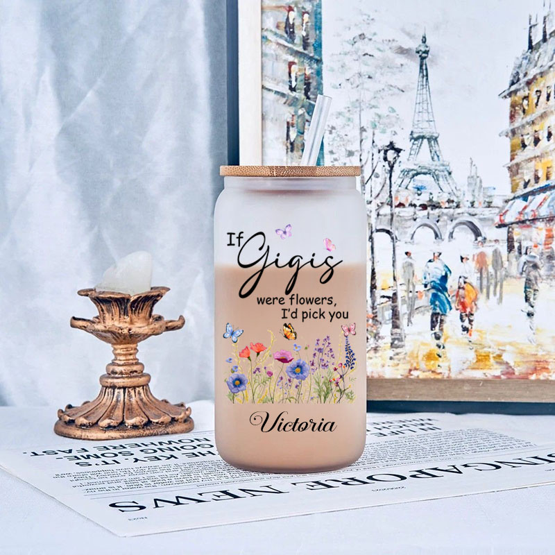 Personalized Name Glass Cup with Lid And Straw Beautiful Present for Mother's Day