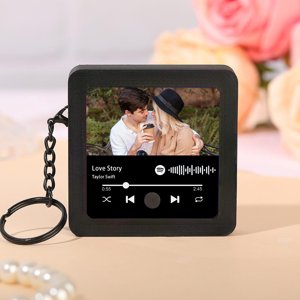 Personalized Photo Keychain Music Box with Custom Spotify Code Funny Gift for Couples