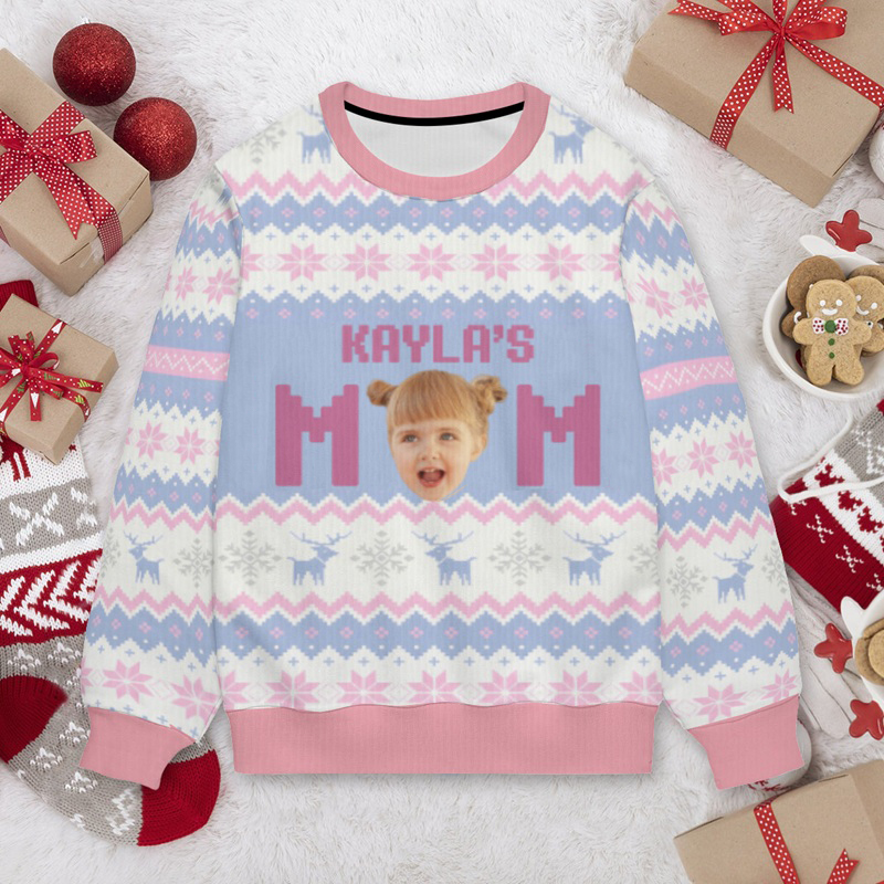 Personalized Ugly Sweater Unisex Custom Face Photo Elegant Purple Design Christmas Gift for Her Mom