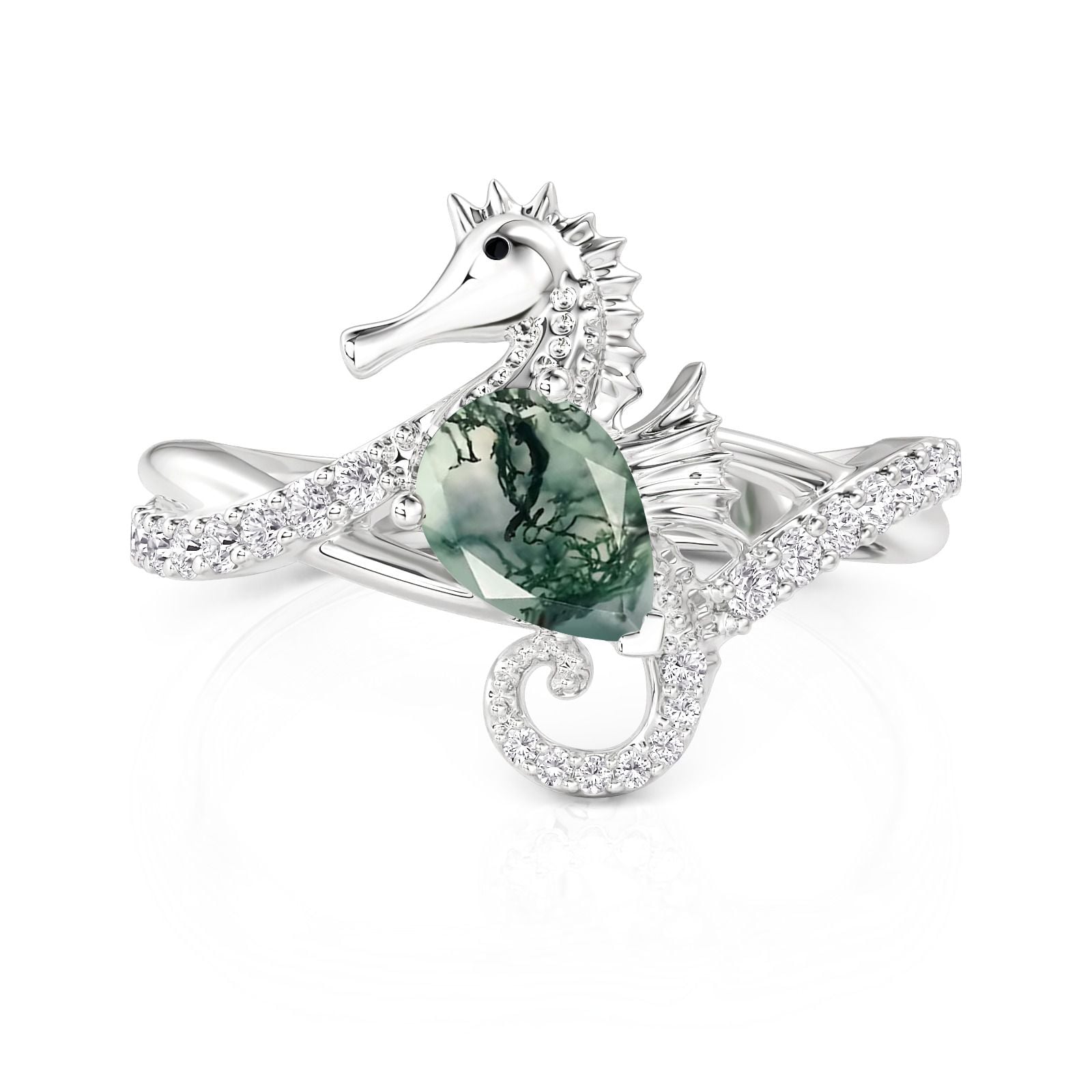 Jeulia Hug Me Moss Agate Seahorse Engagement Ring