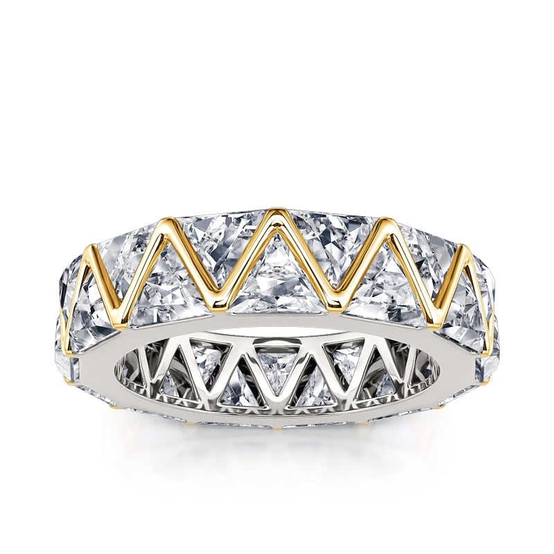 Jeulia Trillion Cut Eternity Two Tone Sterling Silver Women's Band