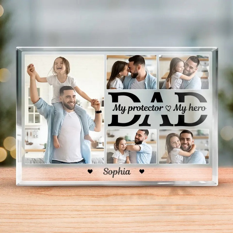 Personalized Acrylic Plaque My Protector My Hero with Custom Photos Great Gift for Father's Day