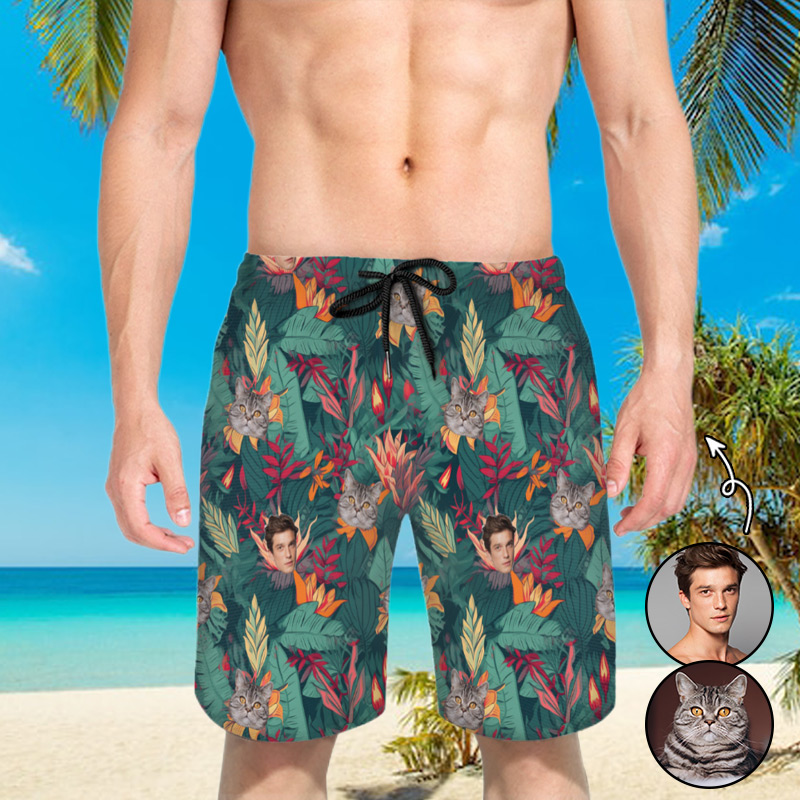 Cuadro personalizado Pantalones cortos de playa para hombre con estampado de plantas Elegante regalo para la familia