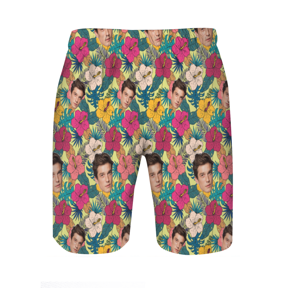 Cuadro personalizado Pantalones cortos de playa para hombre con estampado de flores amarillas Creativo regalo para la familia