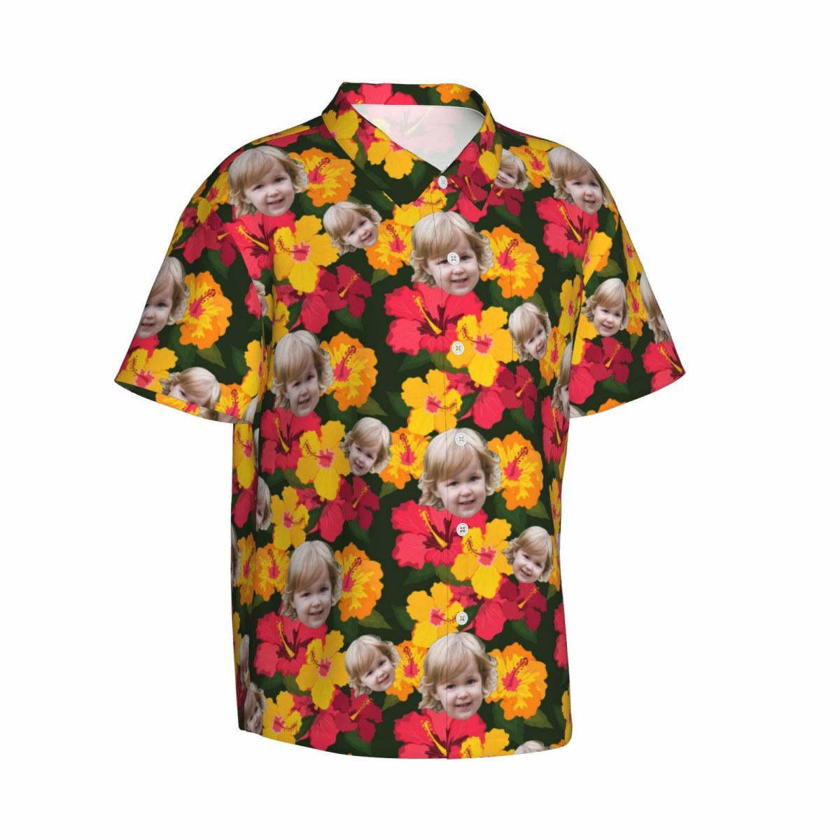 Camicia hawaiana personalizzata da uomo con motivo floreale grande per famiglia