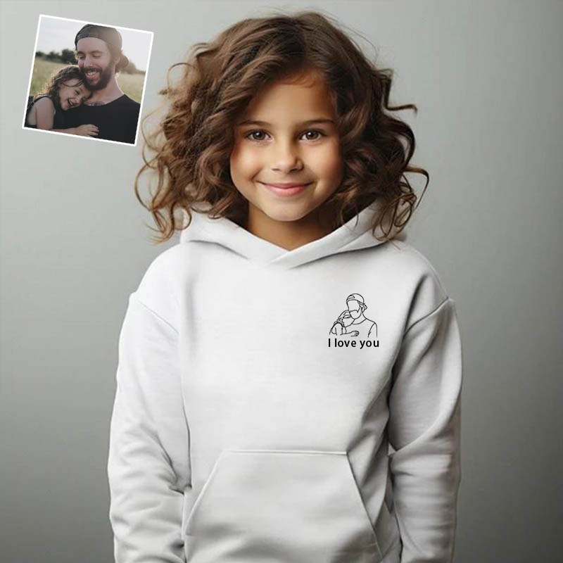 Personalized Kids Embroidered Hoodie Custom Outline Drawing Warm Gift For Kids