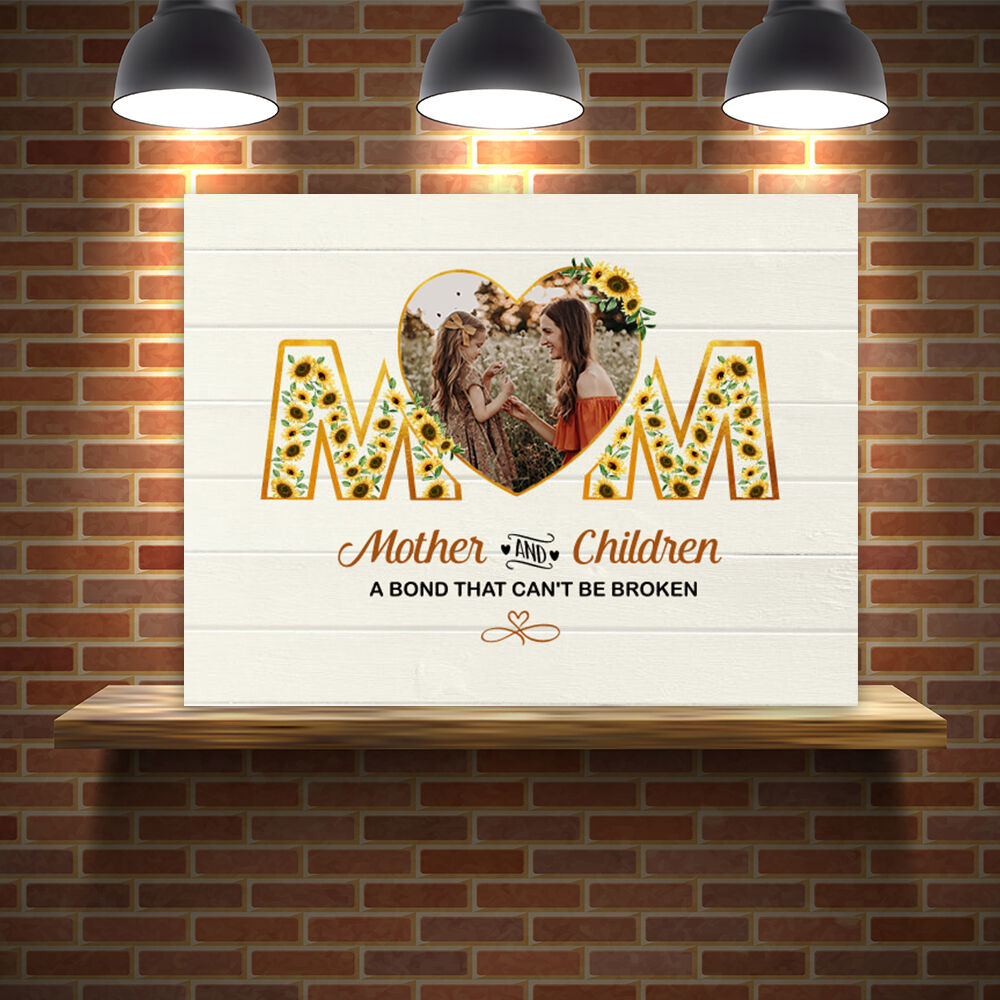 Personalized Picture Canvas Wall Art with Yellow Flowers Pattern Unique Gift for Mom